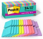 Post-it Super Sticky Notes, 24 Sticky Note Pads, 3 x 3 in., School Supplies, Office Products, 2X the Sticking Power, Supernova Neons Collection